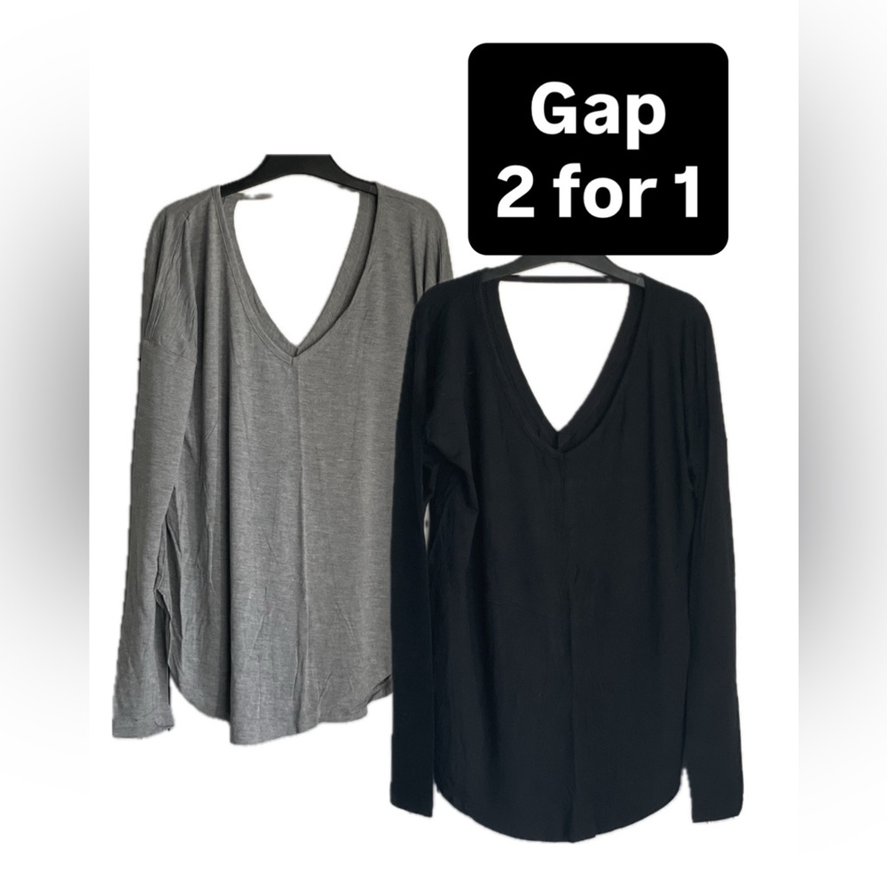 GAP Black and Gray V-Neck Long Sleeve Tops